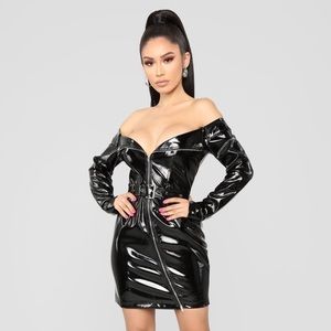 Black latex dress mini fashion nova